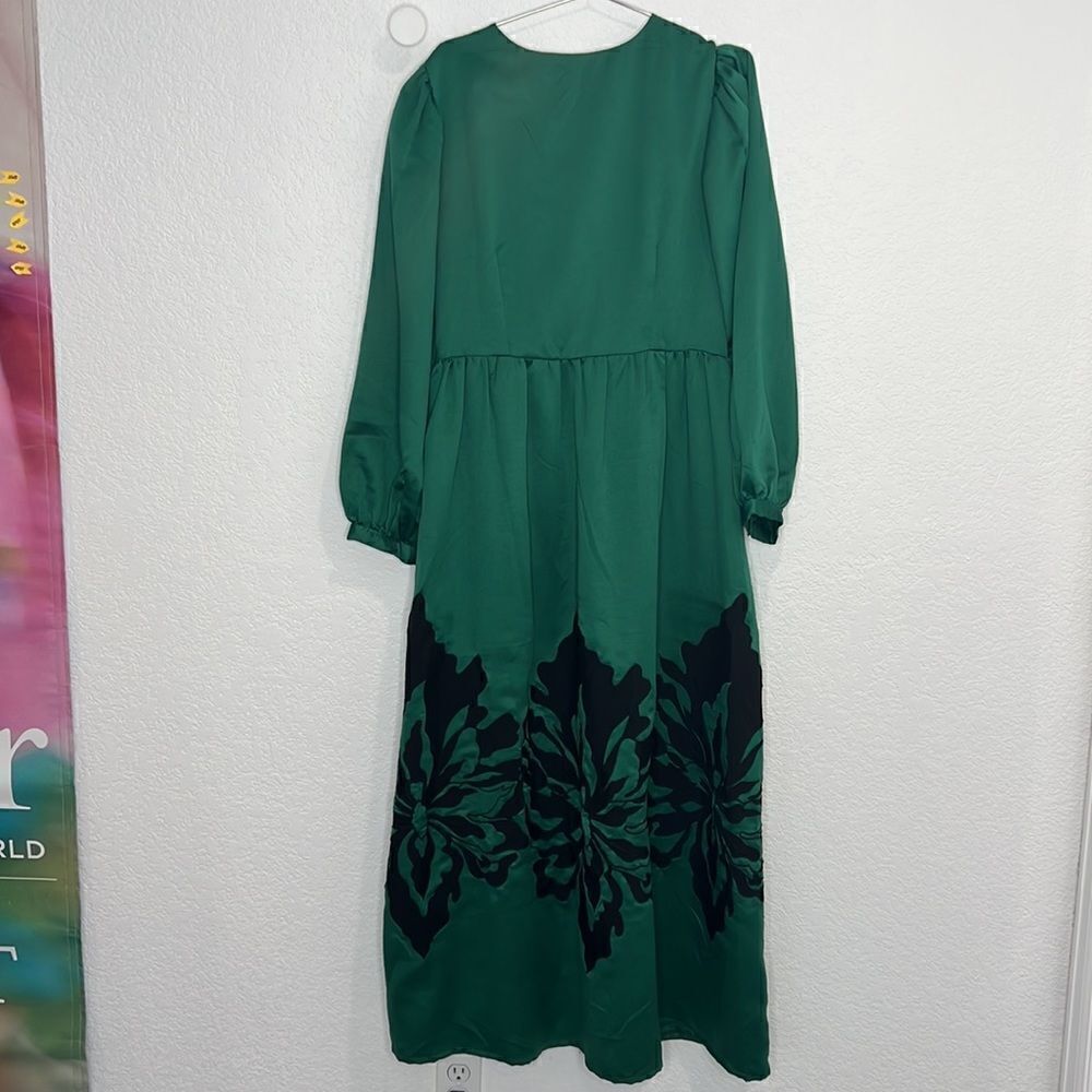 NWT Nikasha Embroidered Satin Dress Emerald Anthropologie XS - Picture 8 of 15